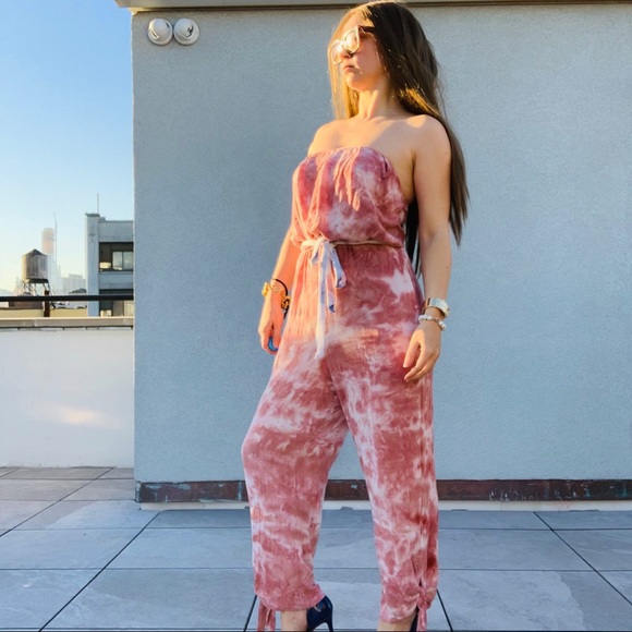 Free People Marble Camo Tye-Dye Strapless Jumpsuit - Picture 3 of 16